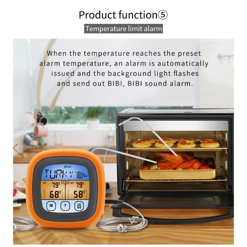 Digital Meat Thermometer With 2 Probes Alarm Backlight Magnetic Temperature Meter Compatible With Cooking Oven BBQ Grill