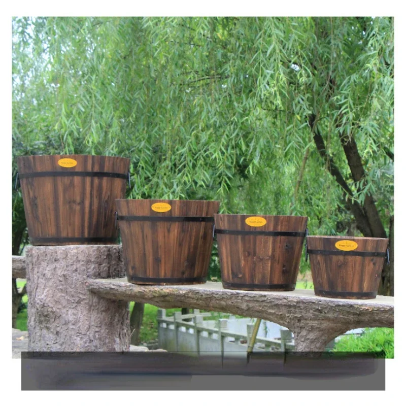 Anti-Corrosion Wooden Plant Pot, Creative Barrel for Balcony Decor, Durable Outdoor Flower Stand, Decorative Garden Planter