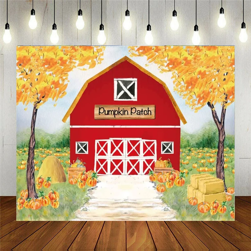 Fall Red Farm Photography Backdrop For Autumn Great Pumpkin Patch Farmland Newborn Children Birthday Background Decorations