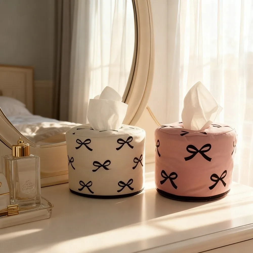 

1pc Bowknot Tissue Bag - Round Foldable Toilet Paper Holder with Zipper Closure,Lightweight Toilet Paper Case for Camping,Car