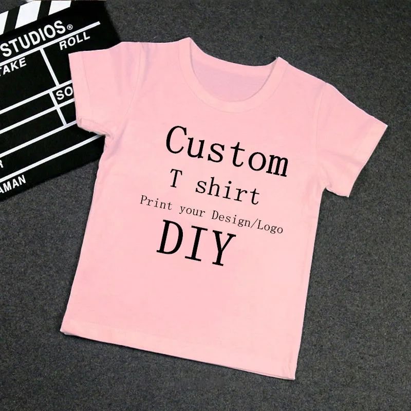 DIY Customized Print Your Own Design/Logo Tshirt Kids Girl T-shirt Pink T Shirts Summer Top Children Baby Birthday Gift 3-13Y