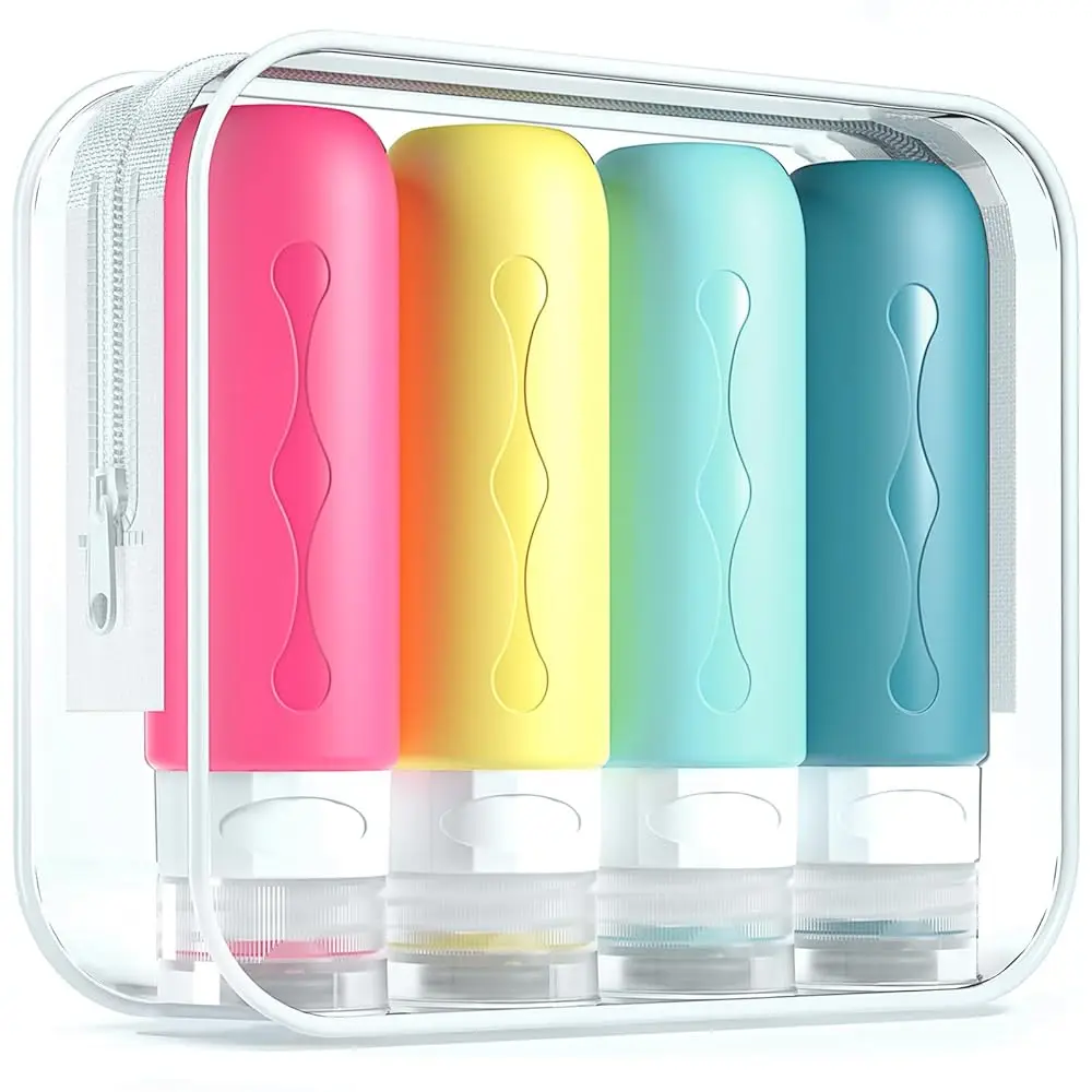 

Дорожные флаконы для туалетных принадлежностей, одобренные TSA контейнеры объемом 3 унции с прозрачной сумкой, герметичные дорожные емкости без BPA, многоразовые.