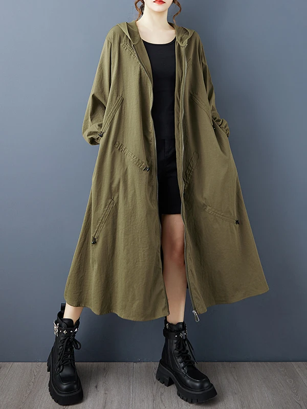 

Casual Artistic Hooded Jaet Women's Mid-Length Loose Fit Autumn Winter Faion Outerwear Korean Sle Ele Coat