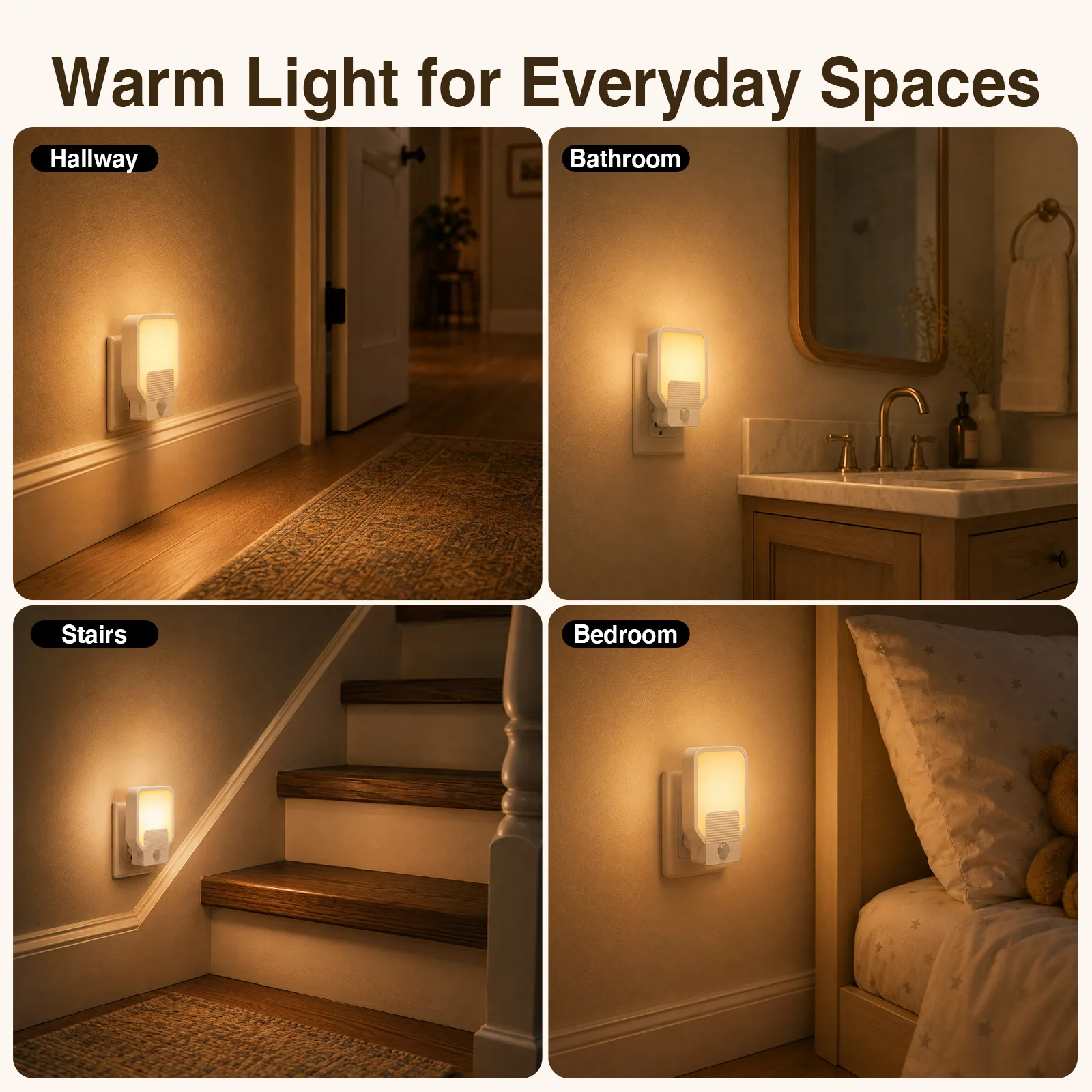 PIR Motion Sensor Smart LED Night Light, Stepless Dimmable 2600‑2800K Warm White Night Lamp, EU Plug‑in Wall Light for Hallway B view 6