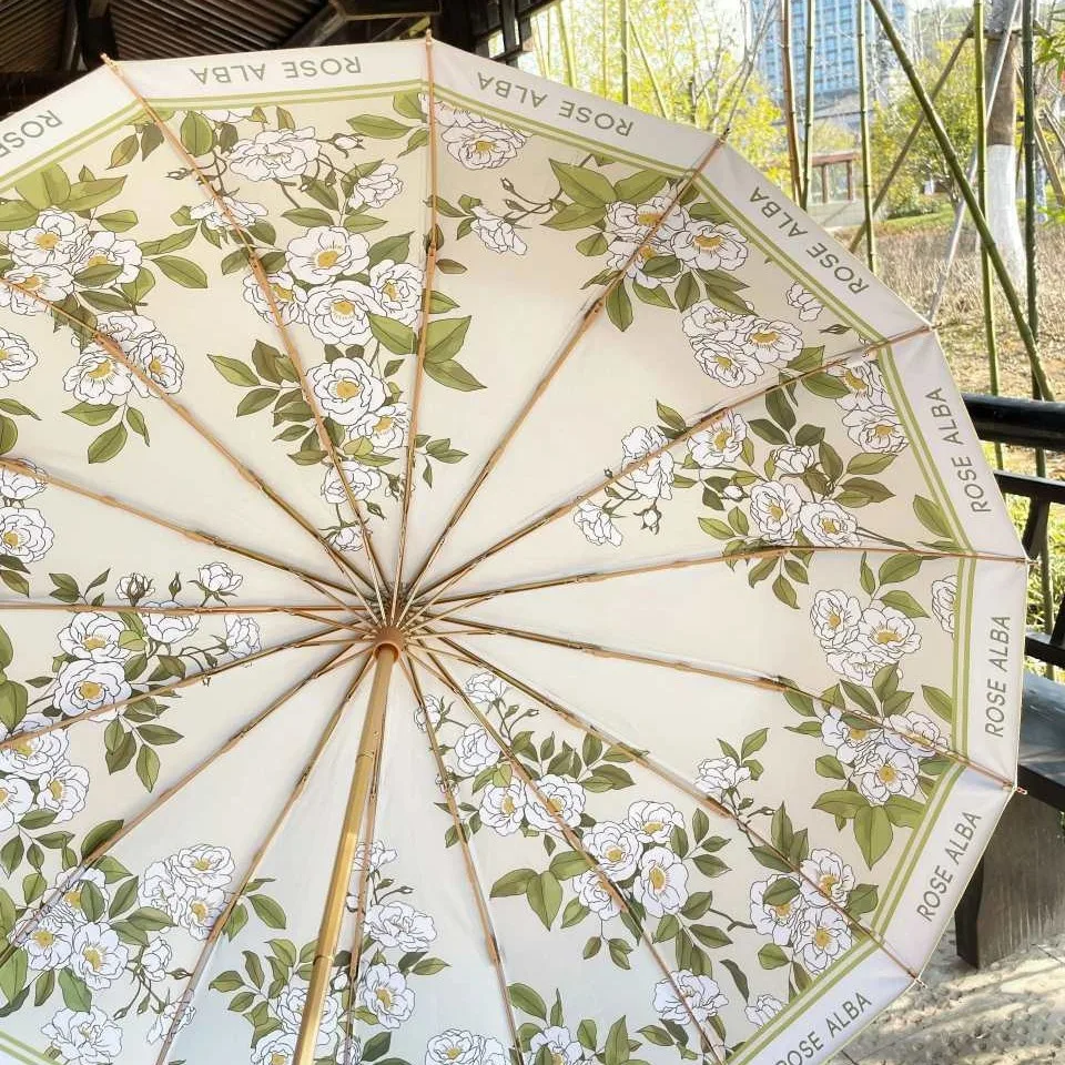 New Aesthetic Vintage Outdoor Sun Umbrella Folding UV Protection Chic Floral Women Female Student Sunny Rainy Dual Use Umbrella