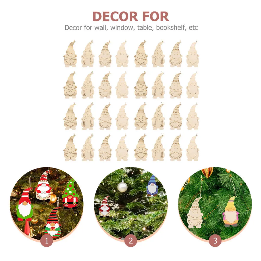 

40Pcs Wood Gnome Cutouts Unfinished Wooden Slices DIY Hanging Pendants for Art Craft Projects Rustic Home Holiday Decor