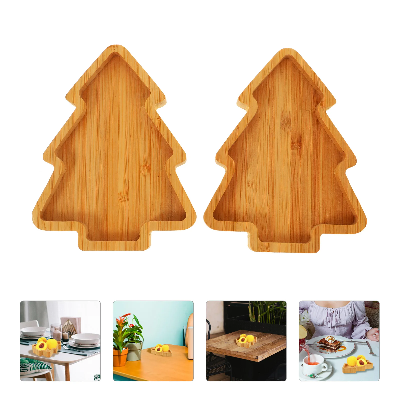 2 Pcs Appetizer Plates Christmas Tree Tray Wooden Pallets Child Seasoning Dishes Jewelry