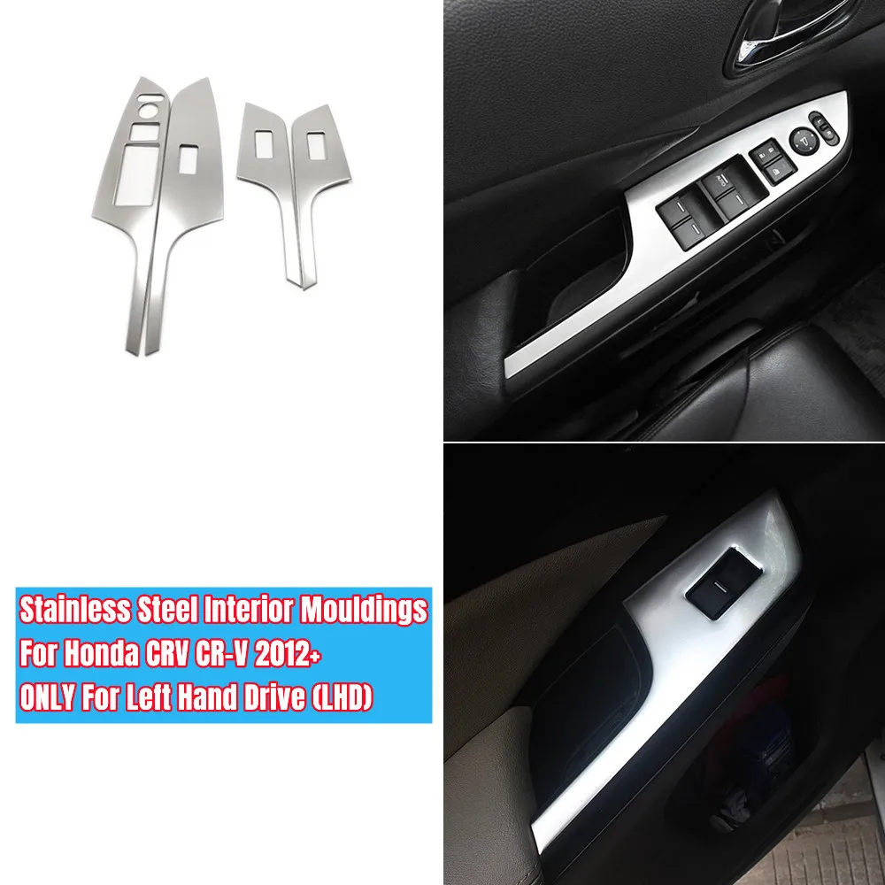 

Stainless Interior Mouldings Car Door Armrest Window Glass Lift Switch button Cover Trim Accessories For Honda CRV CR-V 2012+