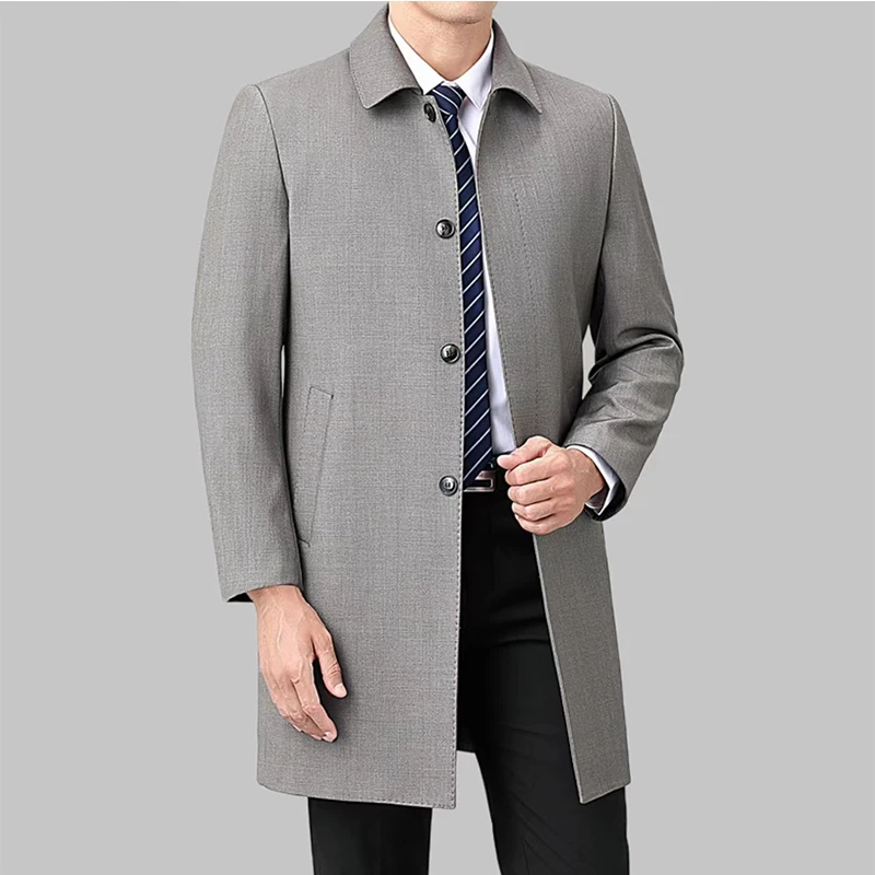 2025 New Wool Trench Coat in The Long High-end Handsome Men Lapel Large Size Spring and Autumn Old Dad Business Coat  M-4XL
