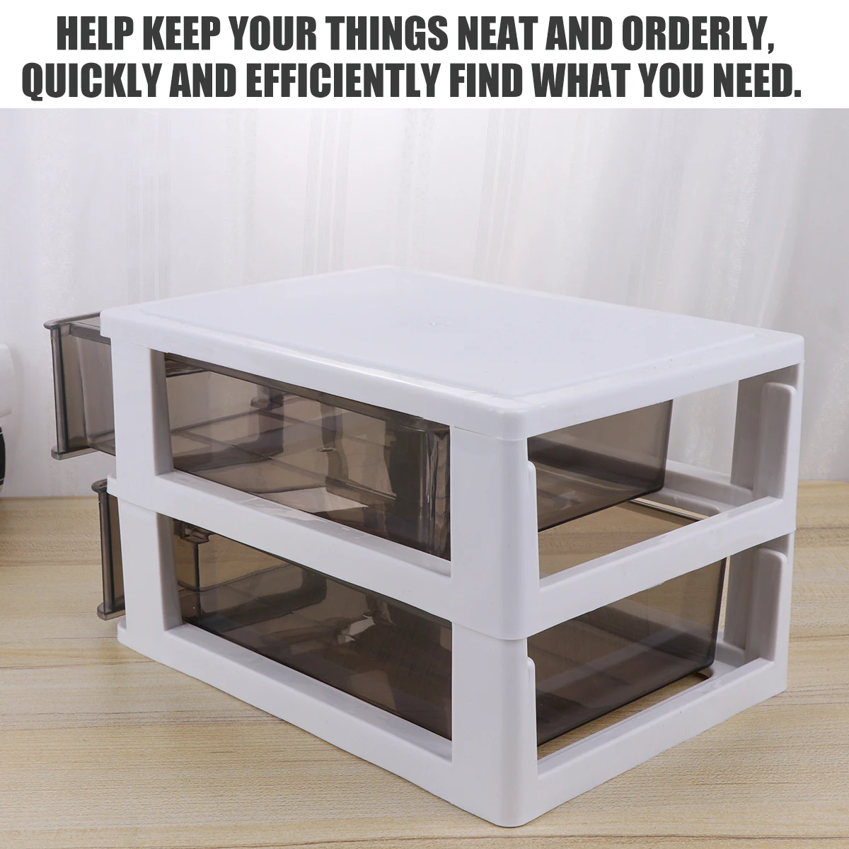 

Double-Layer Desktop Storage Cabinet Plastic Drawer Portable Multifunction Storage Rack White Frame Transparent Black for Office