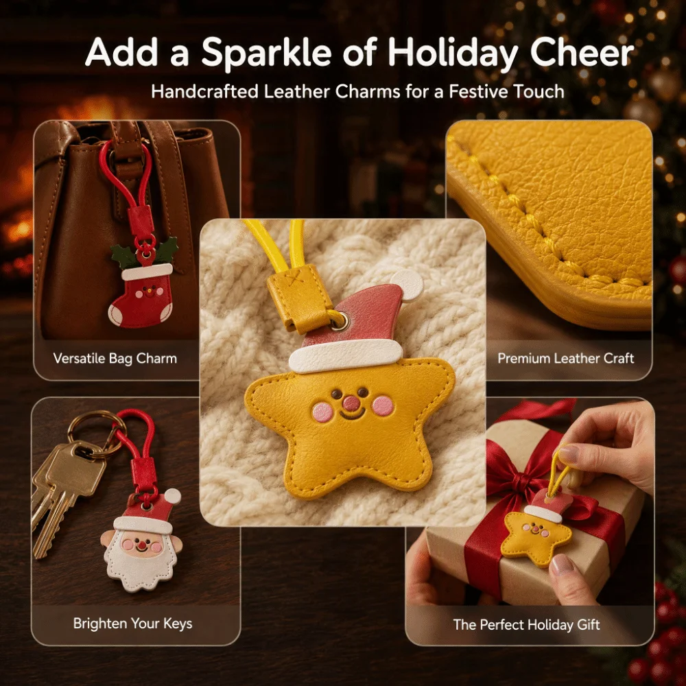 Leather Material Leather Key Ring Lightweight Portable Cartoon-Shaped Key Ring Compact Soft Leather Holiday Present Daily Carry