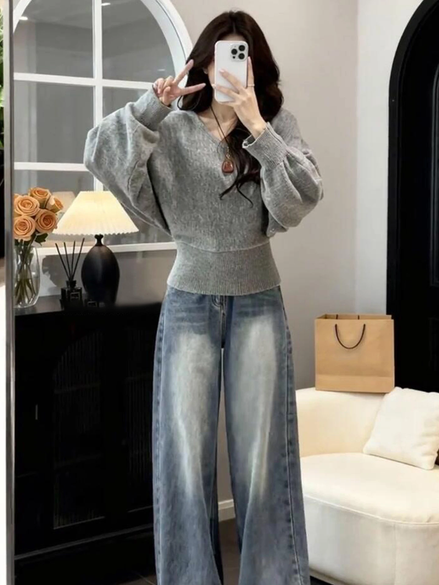 

2026 Spring Design Korean Sle V-Ne Batwing Sve Knitted Sweater Women's ort Inner Wear Top ay Color Sweet Sle