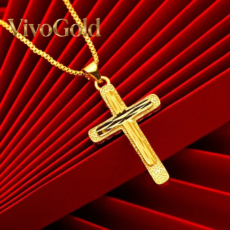 

Золотой кулон-крест VivoGold9999 24K из настоящего золота, классический дизайн, унисекс, цепочка с крестом, золотое украшение для мужчин и женщин.
