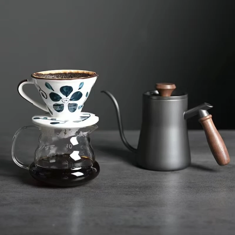 Hand-brewed coffee pot set blue and white porcelain filter cup glass cloud V60 filter paper hanging ear pot hand-brewed tools