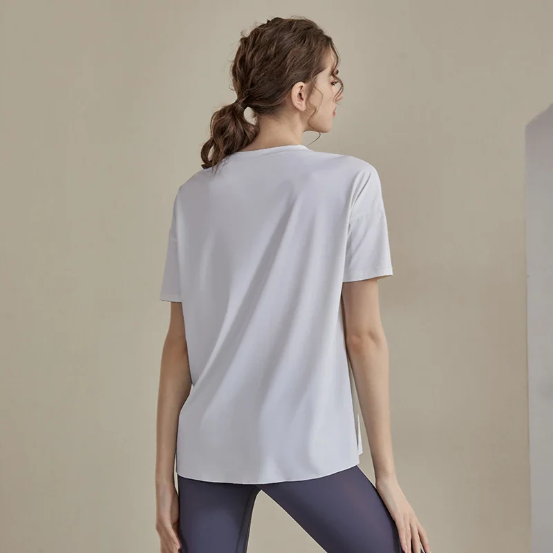 T-shirt de Yoga ample pour femmes, à manches courtes, respirant et à séchage rapide