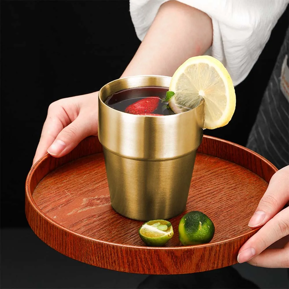 كوب البيرة الذهبي بهلوان معدني 304 نظارات مياه الفولاذ المقاوم للصدأ التخييم أكواب قابلة لإعادة الاستخدام شواء المنزل مكتب القهوة