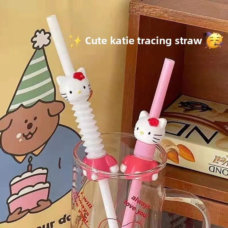 

Fall in Love with Drinking Water Creative Cute Cat Drink Tube Reusable Retractable Curved Milk Tea Plastic Glass Cup Straw