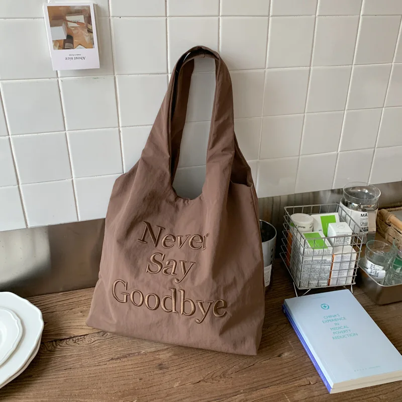 

Simple Letter Embroidery Shoulder Bags for Women Large Capacity Ladies Lightweight Nylon Tote Bag Casual Female Vest Handbags
