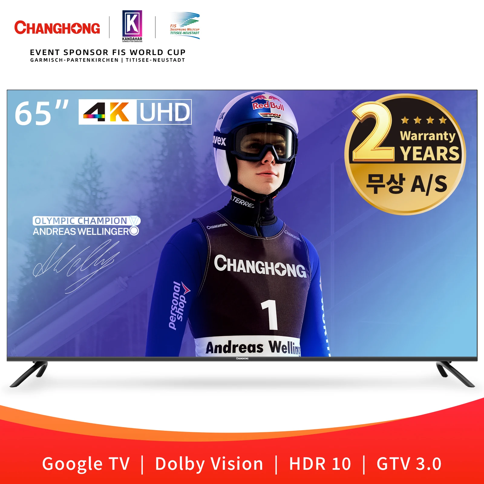 CHANGHONG Changhong G7L 65 inch 164cm 4K UHD U65G7L Google TV HDR Smart LED TV TV Stand Wall-mounted TV