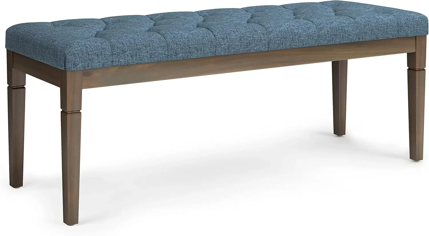 Waverly 48 inch Wide Rectangle Ottoman Bench Denim Blue Tufted Footrest Stool, Linen Look Polyester Fabric for Living