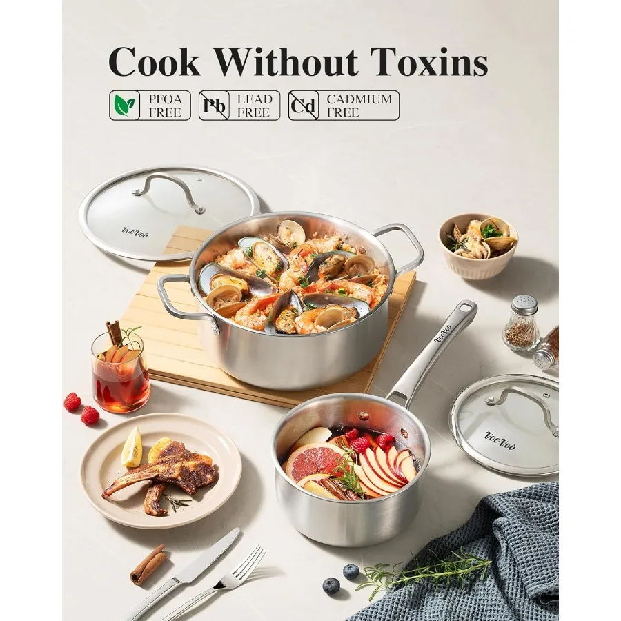 Stainless Steel Cookware Set for Home Kitchen 10Piece InductionCompatible Pots and Pans Set with Frying Pan Saucepans Saute Pan