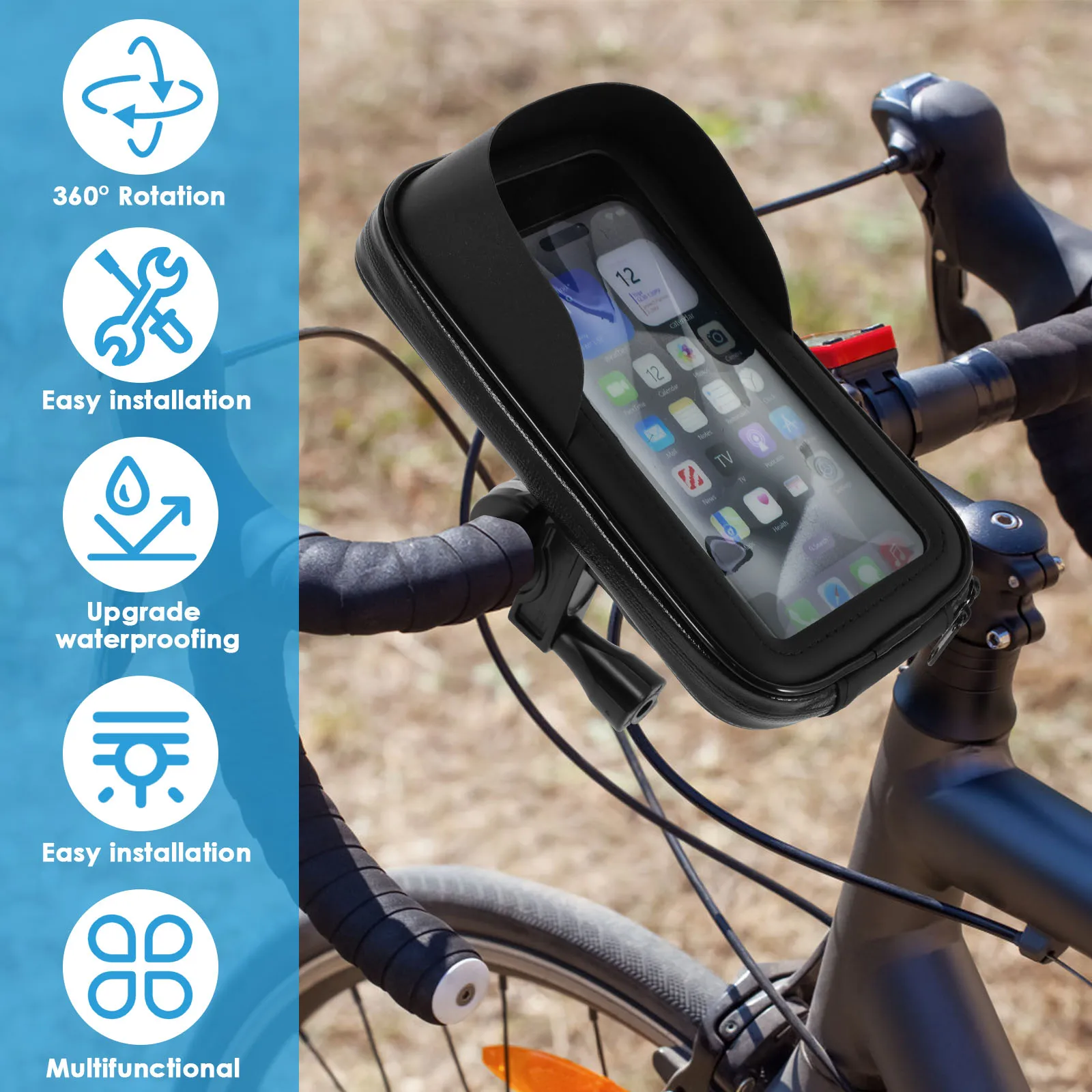 360° Rotatable Bike Phone Holder Bag Waterproof Motorcycle Handlebar Bag Bicycle Pouch Touch Screen Phone Mount Accessories