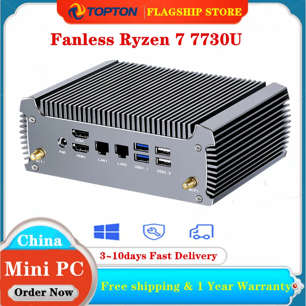 Topton FU02 Mini tanpa kipas PC AMD Ryzen 7 5800U 8 Core 16 benang Barebone PC Desktop komputer game Windows 11 HTPC 2x4K WiFi6