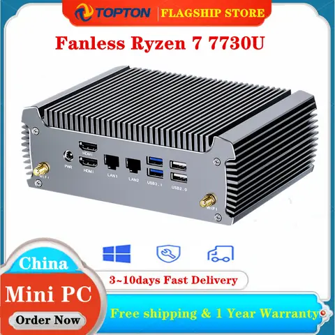 Fanless AMD Mini PC FU02 Ryzen 7 7730U 5825U 4700U 4500U Windows 11 Gaming Computer Dual LAN Firewall 2*HDMI2.0 NVMe DDR4 WiFi6