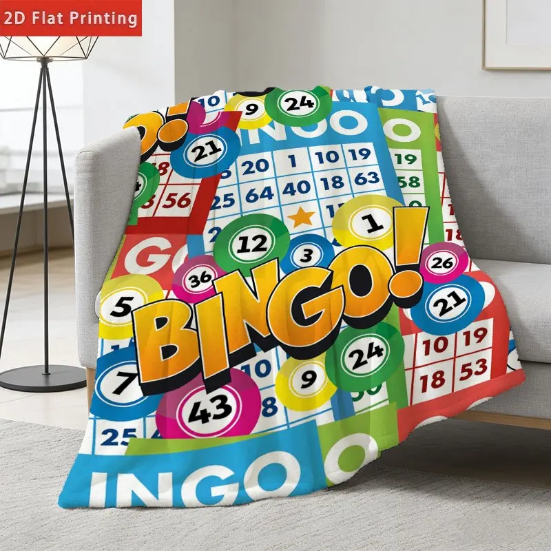 Lucky Bingo Game Party Blanket Colorful Numbers Cards Soft Warm Cosy Throw for Bed Sofa Travel Birthday Gift