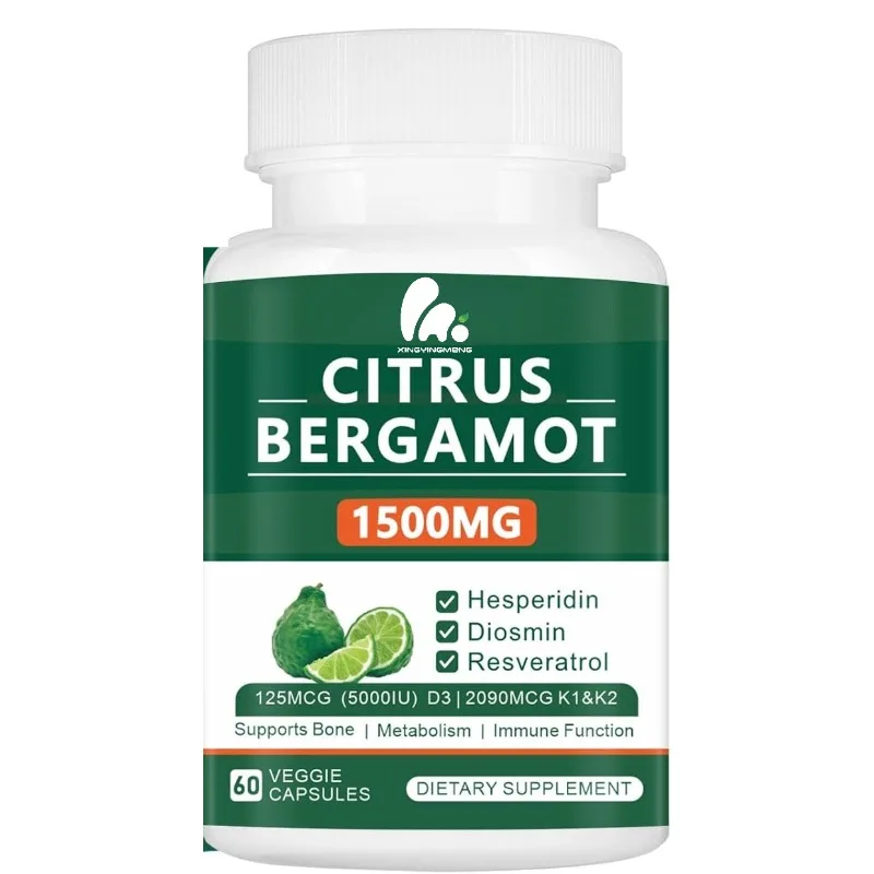 

Цитрусовый бергамот 1500 мг содержит Hesperidin, Resveratrol, витамин D3, K1, и K2- поддерживает кость с 60 растительными капсулами