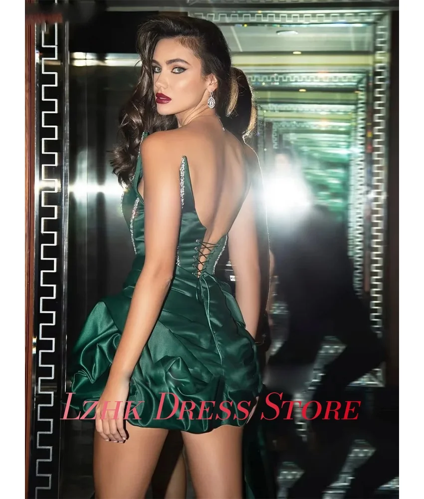 Customized Luxury Satin Straight Crystal Beading Evening Dress High Quality Strapless Sleeveless فساتين سهرات