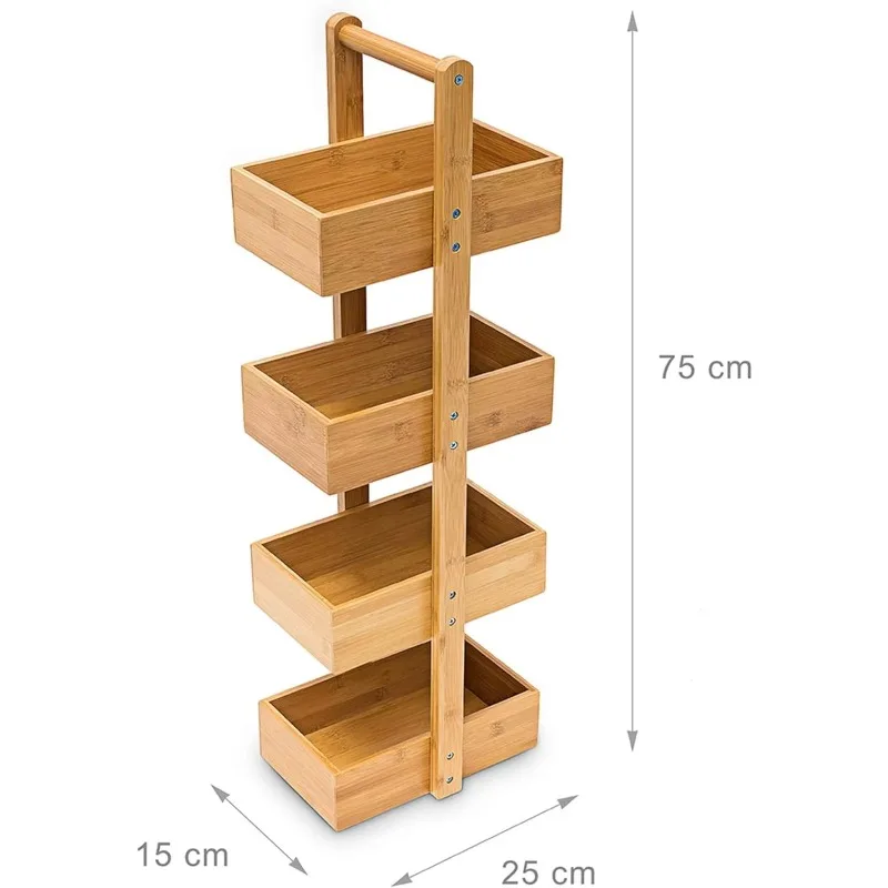 Modern 4-frame bamboo stand-up shelf Easy installation Bathroom shower box with 4 baskets 4-layer storage solution