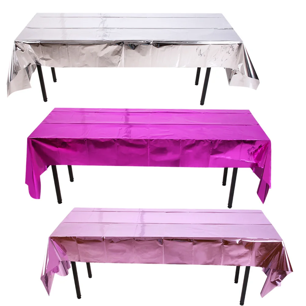 

Glossy Aluminum Foil Tablecloth Round Birthday Cover Runner Decoration Waterproof Protect Table Scratches Glitter Christmas