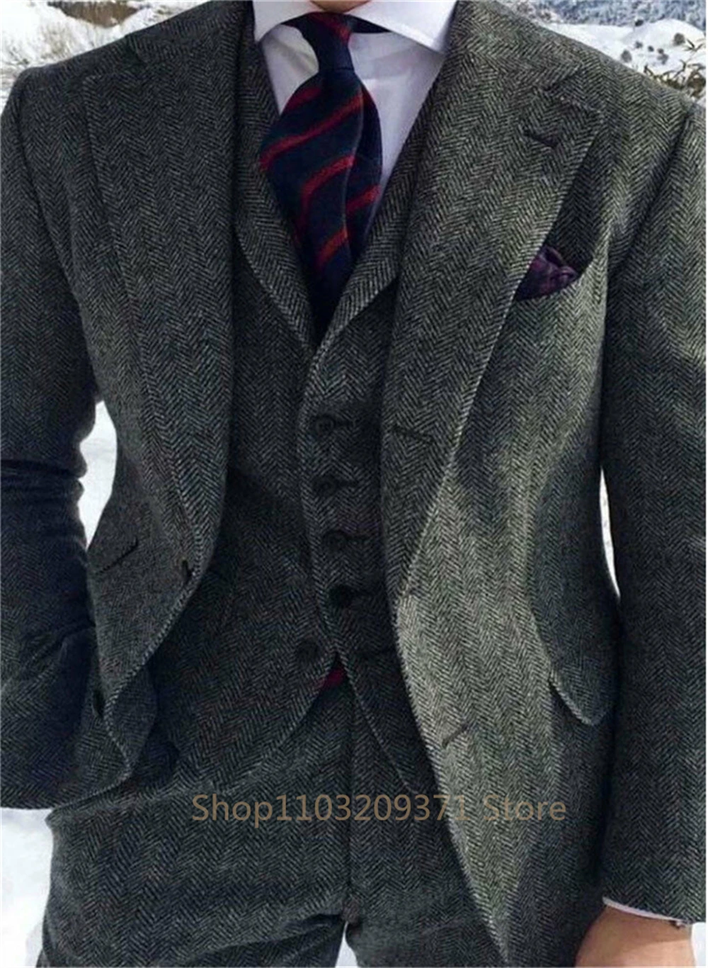 Marrone 2024 abiti da uomo uomo 3 pezzi Slim Fit Business Groom smoking con risvolto con visiera per abito da sposa formale (Blazer + gilet +