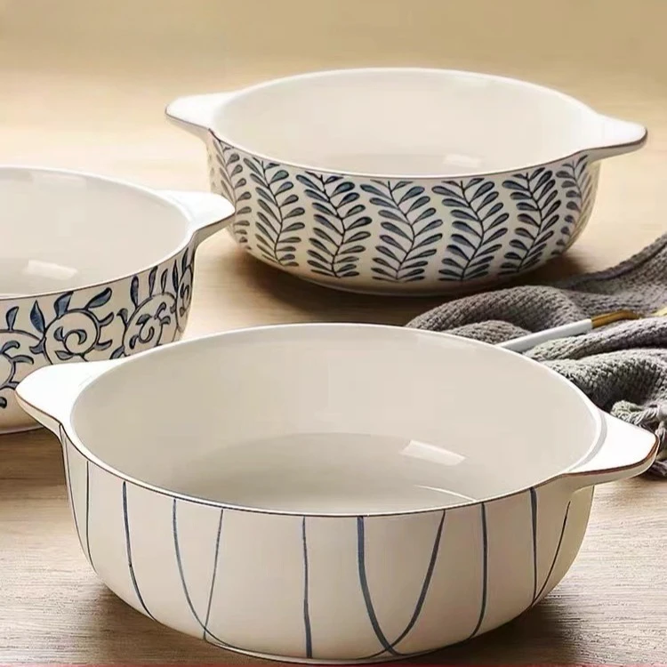 

Japanese Ceramic Soup Pot with Double Handles Large Capacity Under Glaze Home Use Tableware Set