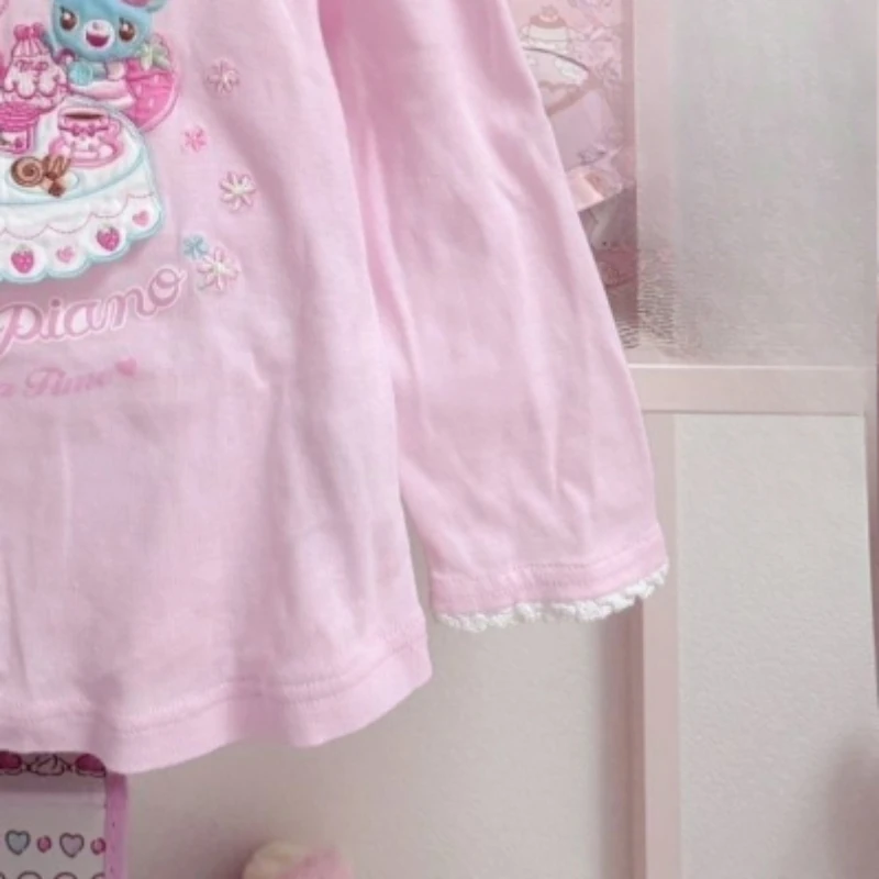 اليابانية الكرتون تي شيرت مطرز المرأة الحلو Y2k الجمالية الدانتيل المرقعة القمم الفتيات Harajuku الجرونج Kawaii لطيف القوس تيز #4