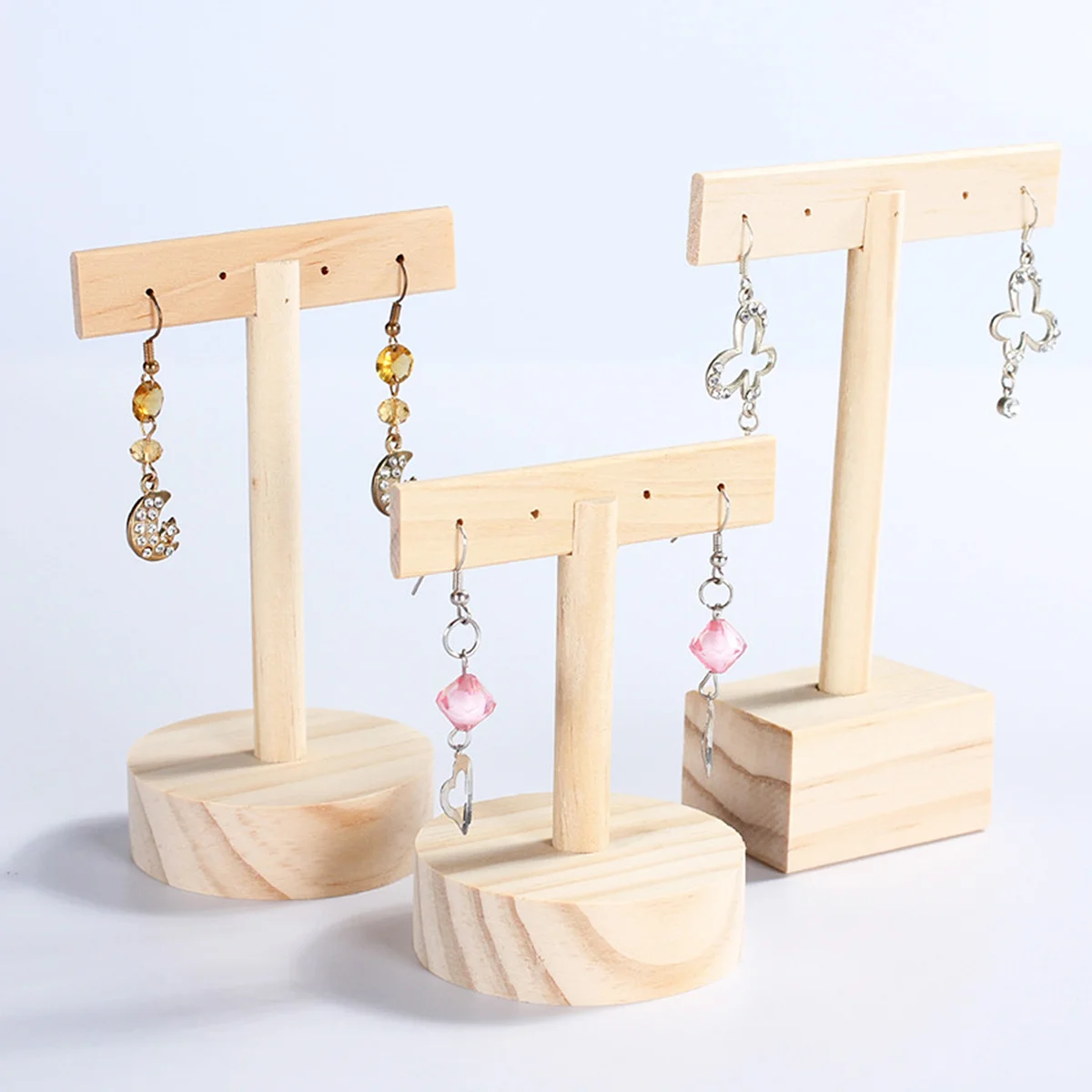 

Wooden T Shape Jewelry Display Stand Large Square Base Durable Earring Necklace Bracelet Storage Rack Organizer