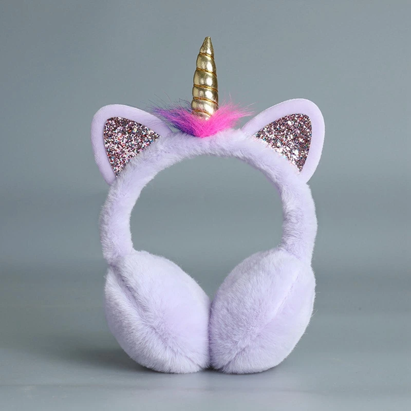 Women Ear Muffs Headband Unicorn Earmuffs Winter Warm Plush Headphones Children Ear Cover Caps Earmuff Sequin Fluffy Fur Earflap