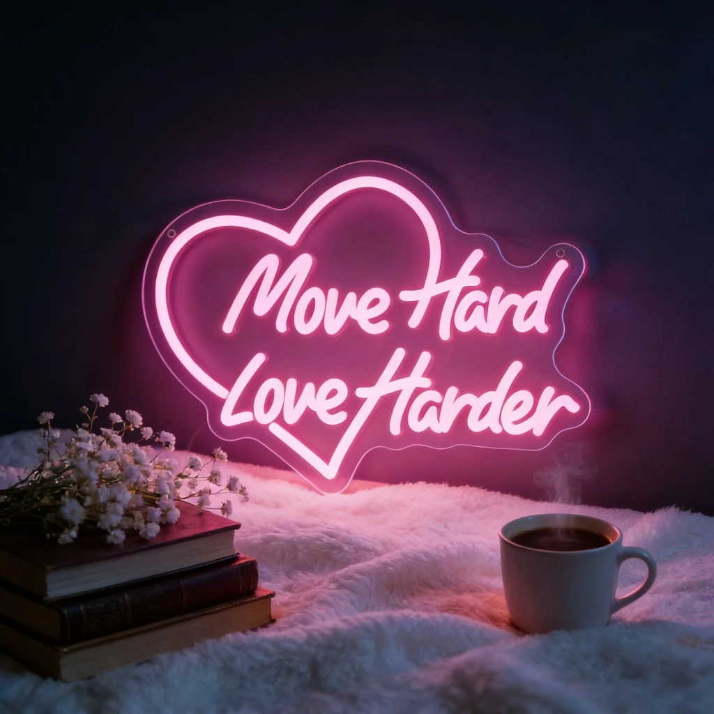 

Неоновая вывеска «Move Hard, Love Harder» с USB-питанием и регулировкой яркости, светодиодная неоновая вывеска для спальни, гостиной, клуба, бара, мужской комнаты, подарок для вечеринки, декор для стены