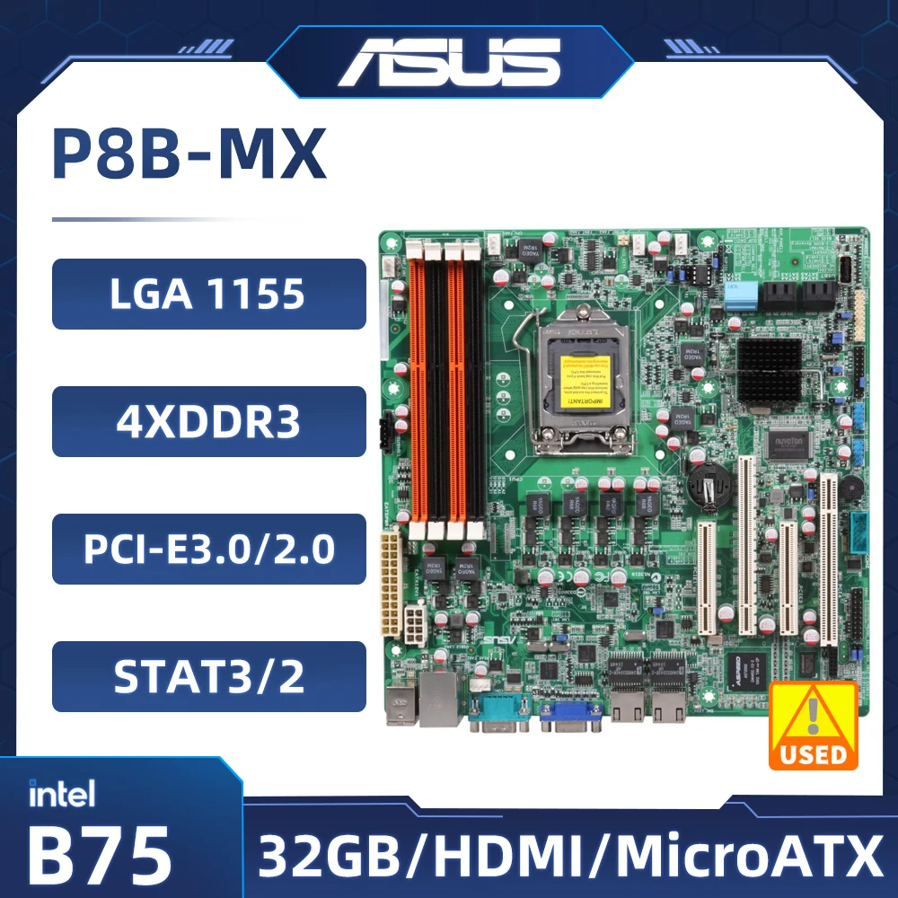 

ASUS P8B-MX Servers Motherboard 1155 Intel C204 DDR3 USB2.0 2×PCI-E X8 SATA 3 UATX support intel Xeon E3-1220 cpu