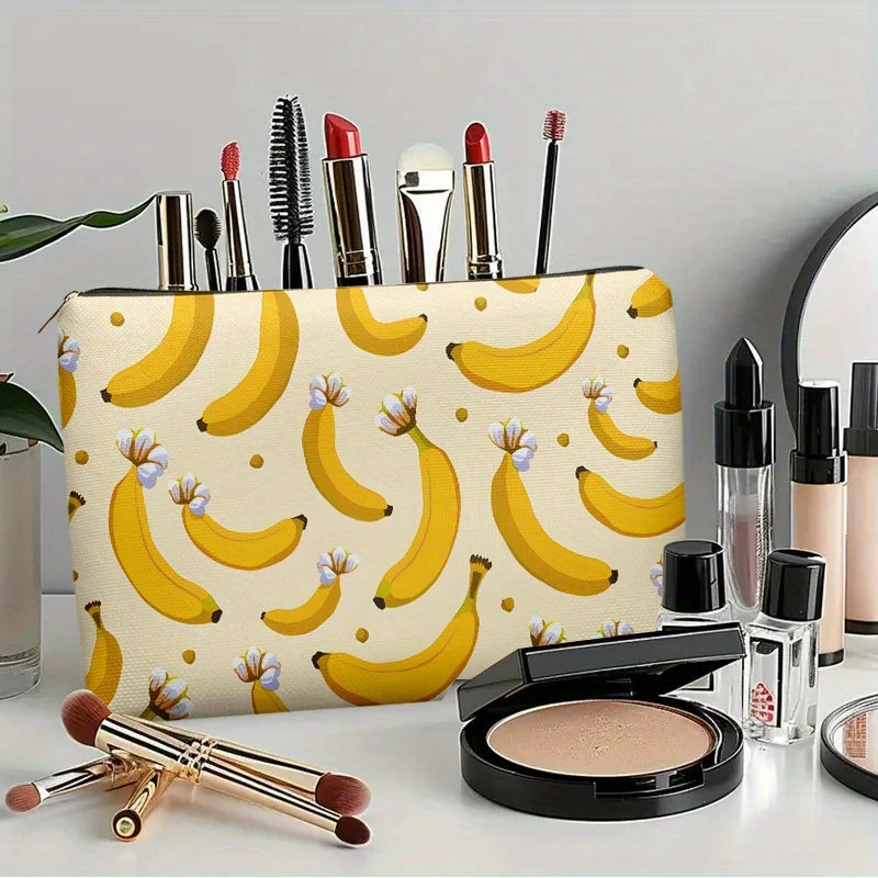 바나나가 있는 노란 꽃 화장품 가방 - 다기능 지퍼 파우치, 보석 보관 가방, 완벽한 여행용 지퍼 소형 보관 가방