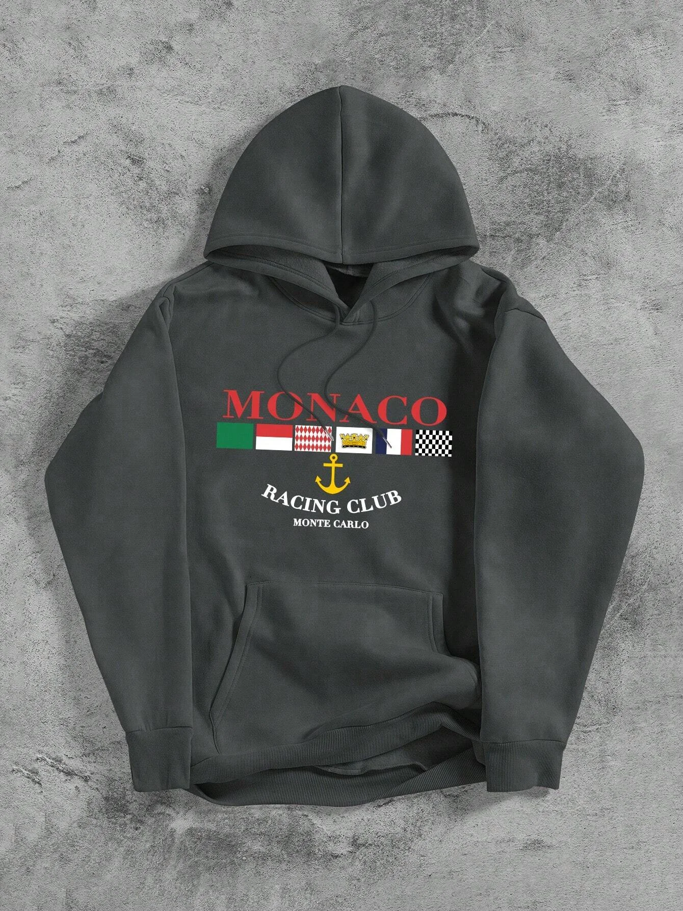 الخريف والشتاء الرجال رمادي غامق طويلة الأكمام رسالة مطبوعة عارضة تنوعا القطن الخالص مقنعين قميص رياضي في الهواء الطلق #2