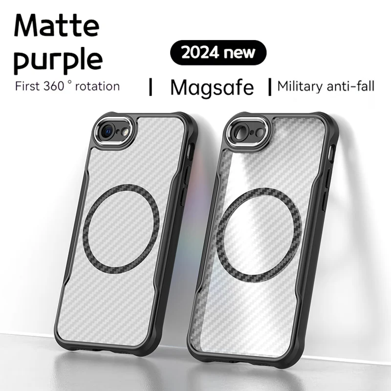 Suitable for iPhone 7 Carbon Fiber Apple 8 Magsafe Wireless Charging Case SE2 Translucent Armor iPhone SE3 Anti-drop Phone Case