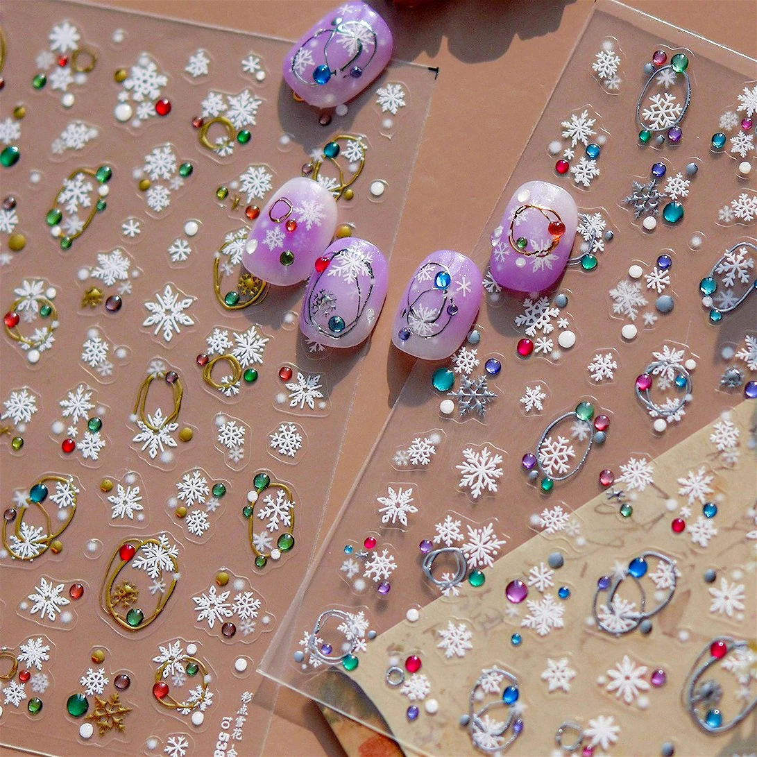 Halo teinture flocons de neige hiver bonhomme de neige lignes d'arbre de noël boule de gelée étoile chat wapiti pomme coeur nœud papillon Nail Art autocollants décalcomanies