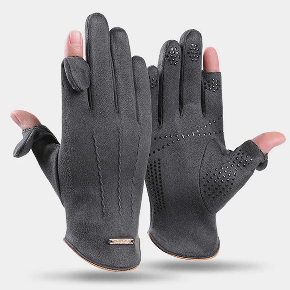 

Winter Non-Slip Suede Thermal Glove for Men and Women Windproof Fleece Lined Touchscreen Flip-top Gloves for Biking Driving RG52