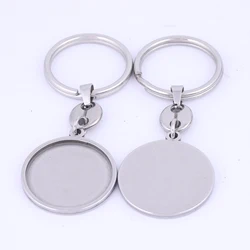 2pcs Stainless Steel 25mm Cabochon Keychain Base Setting Trays Metal Keyring Components Diy Key Chain Making Supplies