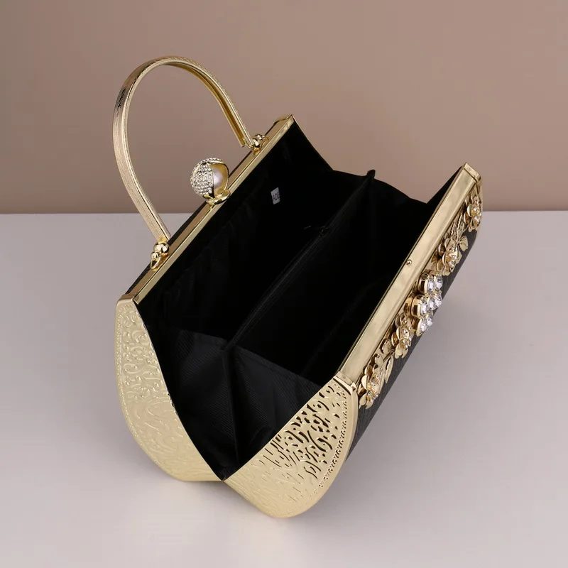 Bucket Small Clutch With Diamonds Handbags Flower Printed Purse Luxury Golden Evening Bags Lady