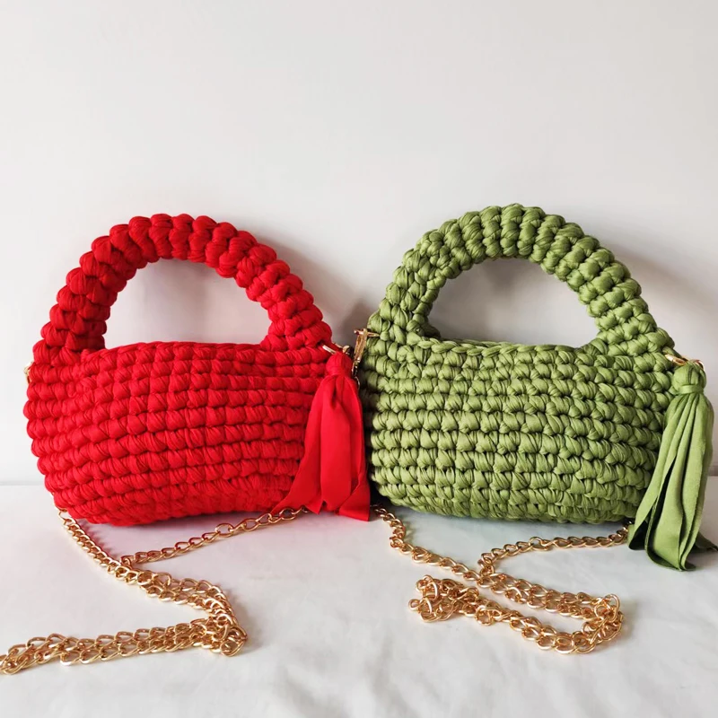 Hand-Woven Small Cloth Bags For Women Luxury Designer Handbag Purse 2026 New In Polyester Top Handle Tassel Chain Strap Shoulder