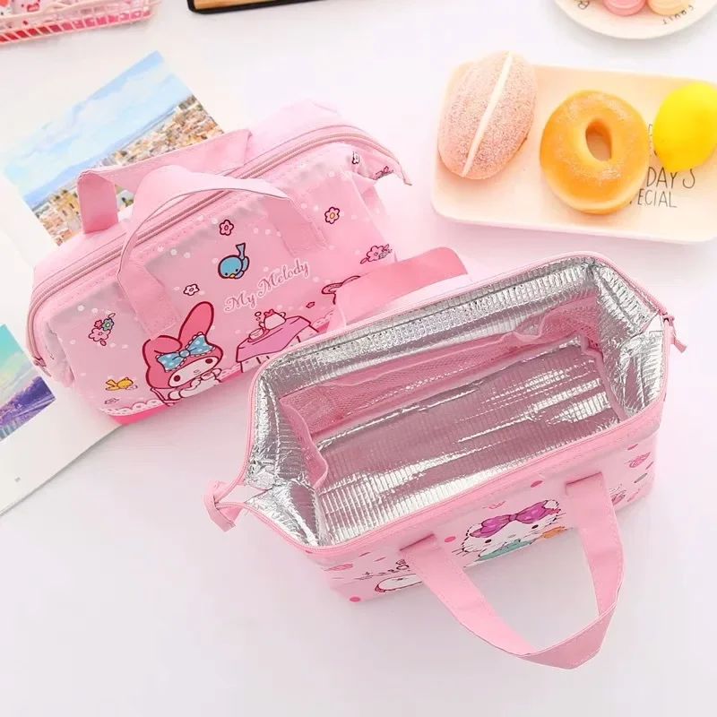 Hello Kitty Lunch Box Little Twin Star Cute Hand Bag Kuromi Shopping Cases Canvas Lunch Pouch Mummy Bag Girl Food My Melody