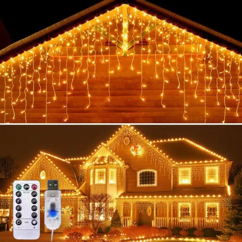 3.5m Icicle Curtain Garland on The Window USB Power Fairy Lights Festoon with Remote New Year Garland Led Lights Christmas Decor